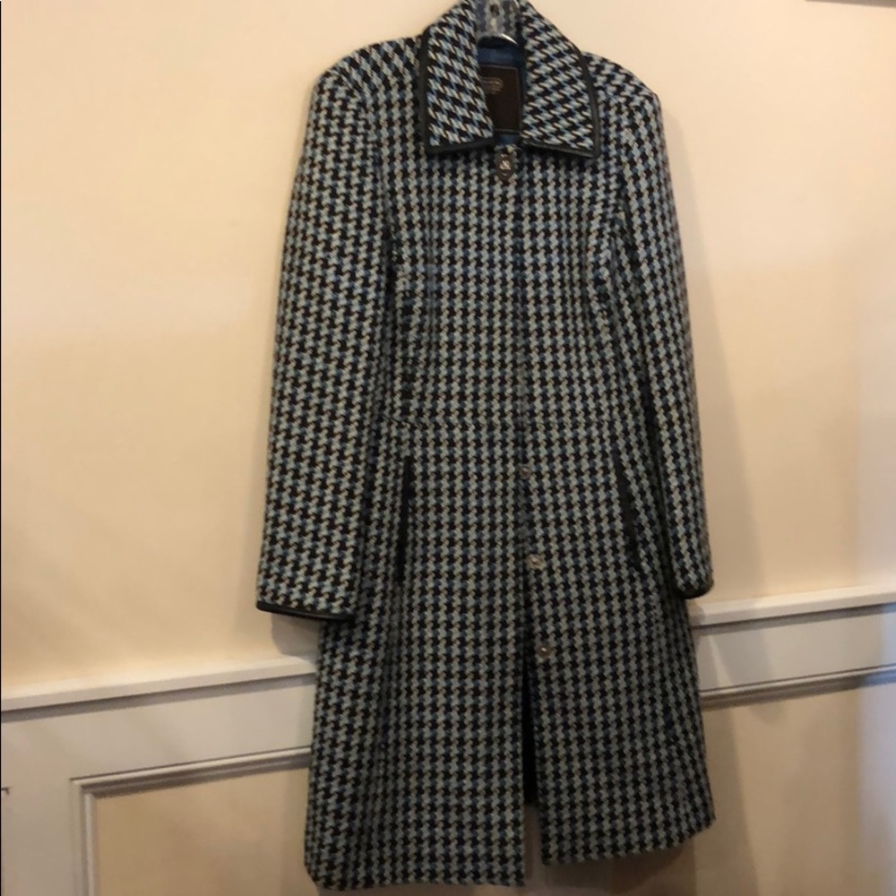 Coach houndstooth wool blend trench coat S